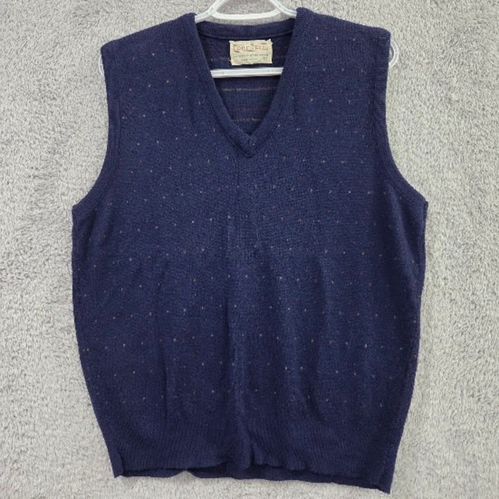 Lord Jeff Sweater Vest Medium Navy Blue Vintage V-Neck Wool Blend Flecked USA